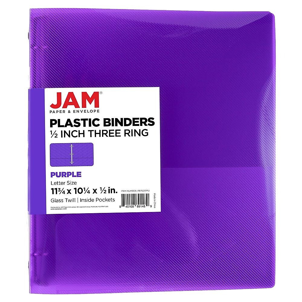 JAM Paper 1/2" 3-Ring Flexible Poly Binder, Purple (PB75237PU)