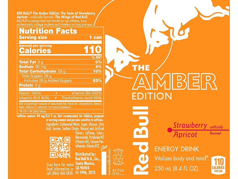 Red Bull Amber Edition Strawberry Apricot Energy Drink, 8.4 oz., 24 Cans/Carton (RB240074)