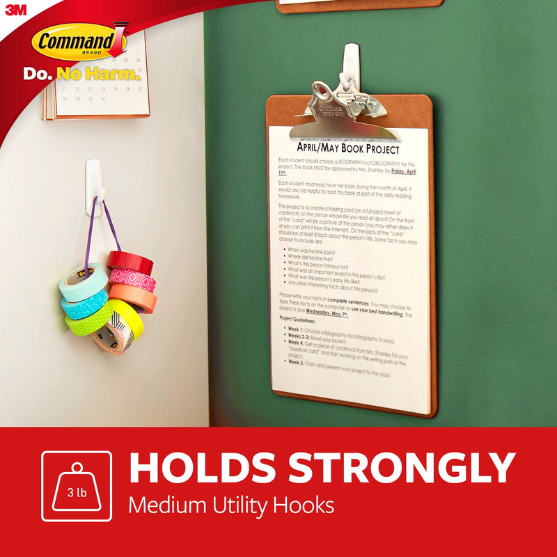 Command Medium Utility Hooks, 3 lb., White, 6/Pack (17001-6ES)