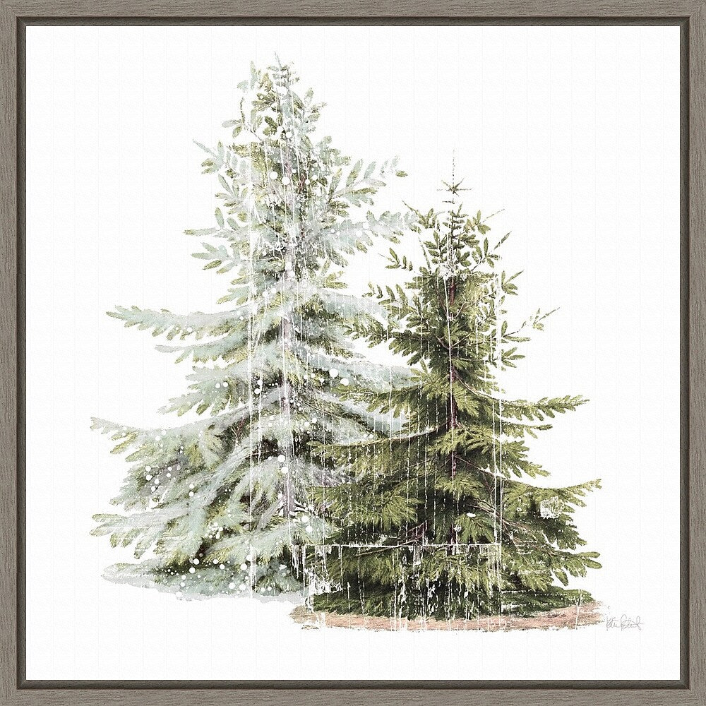Amanti Art Vintage Wooded Holiday Trees in Snow by Katie Pertiet Framed Canvas Wall Art Print, 22" x 22" (A42675456637)