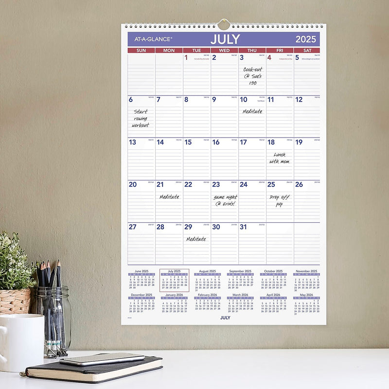 2025-2026 AT-A-GLANCE 15.5" x 22.75" Academic Monthly Wall Calendar, Purple/Red (AY3-28-26)