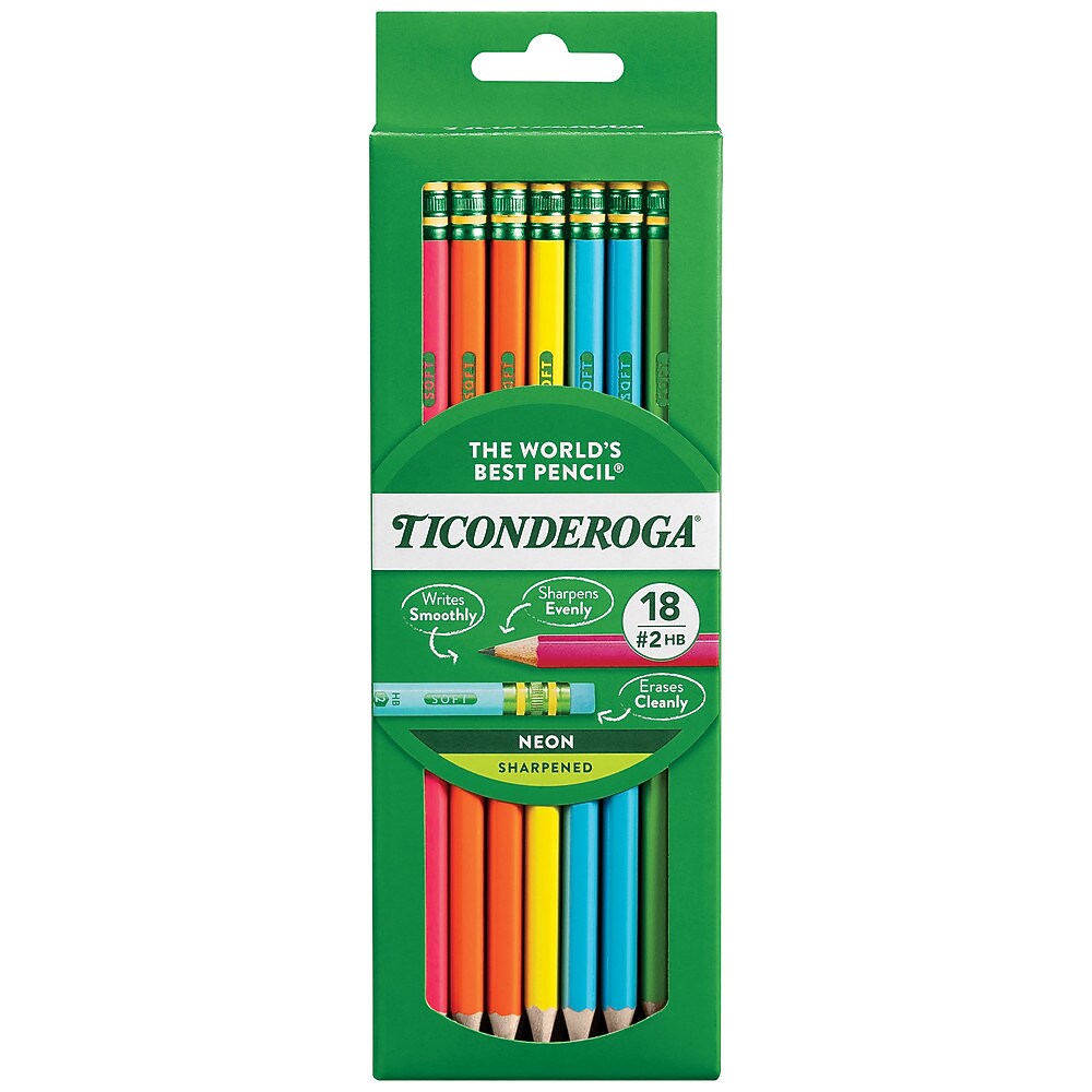 Ticonderoga Neon Pre-Sharpened Wooden Pencil, #2 Medium Lead, 18/Pack (X13018)