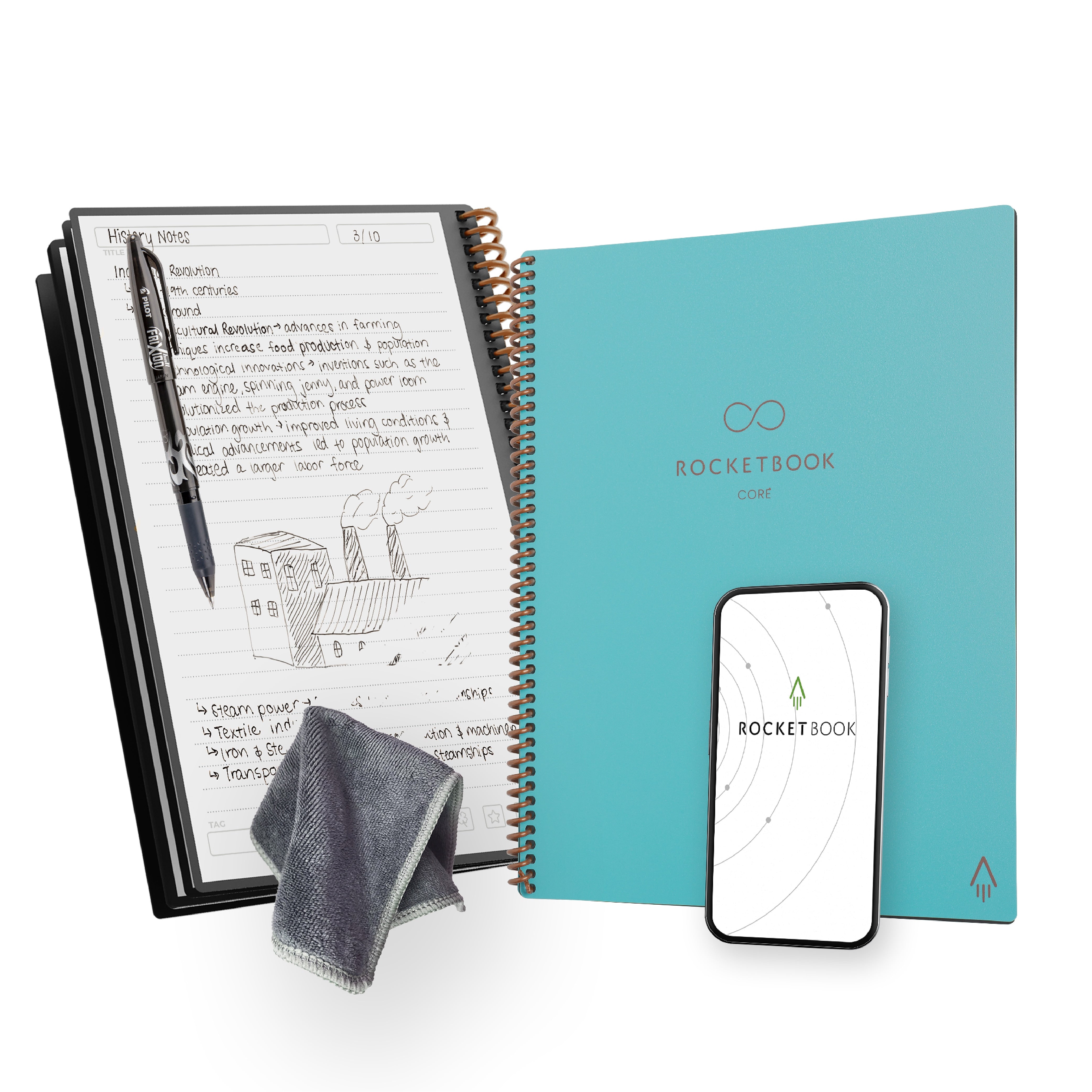 Rocketbook Core Reusable Smart Notebook, 8.5" x 11", Lined Ruled, 32 Sheets, Teal (EVR2-L-RC-CCE)