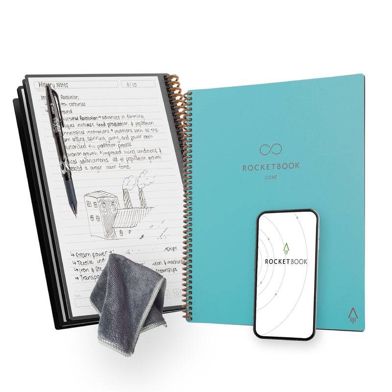 Rocketbook Core Reusable Smart Notebook, 8.5" x 11", Lined Ruled, 32 Sheets, Teal (EVR2-L-RC-CCE)