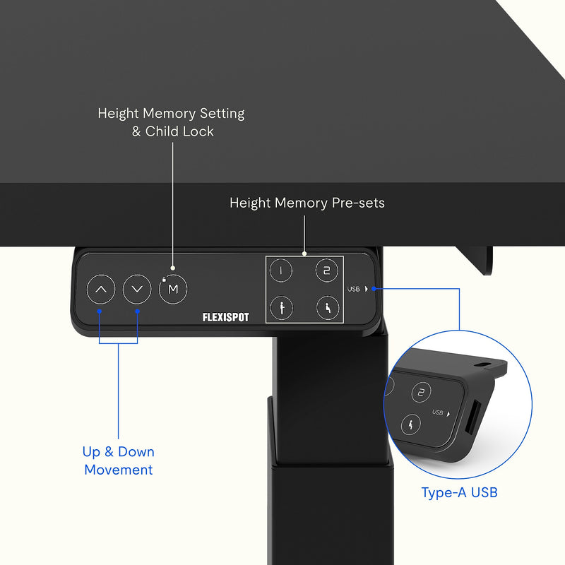FlexiSpot E7COMMERCIAL 55''W Electric Adjustable Particle Board Standing Desk, Black (E7BCOM5528-B)