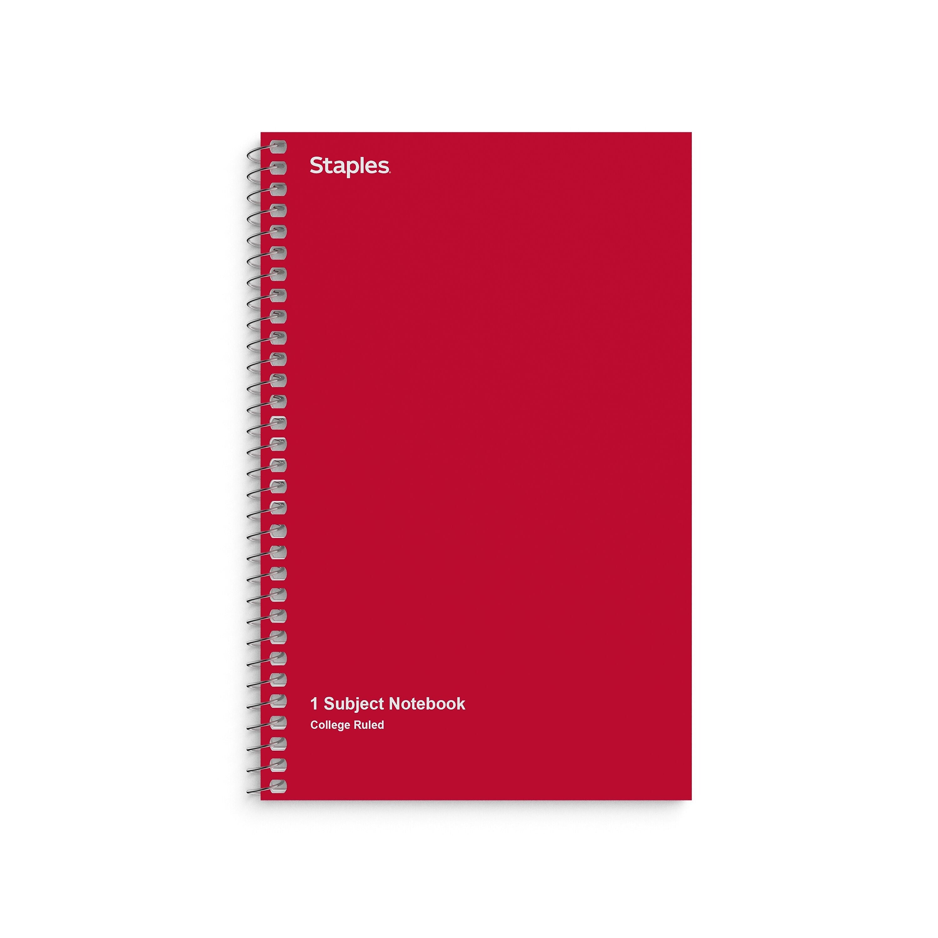 Staples 1-Subject Notebooks, 5" x 7.75", College Ruled, 80 Sheets, Assorted Colors, 3/Pack (ST11670C)