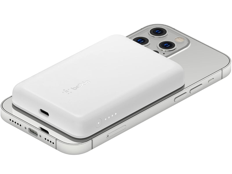 Belkin BOOST CHARGE MagSafe Wireless USB-C Power Bank for Apple, 5W, 2500 mAh, White (BPD002BTWH)