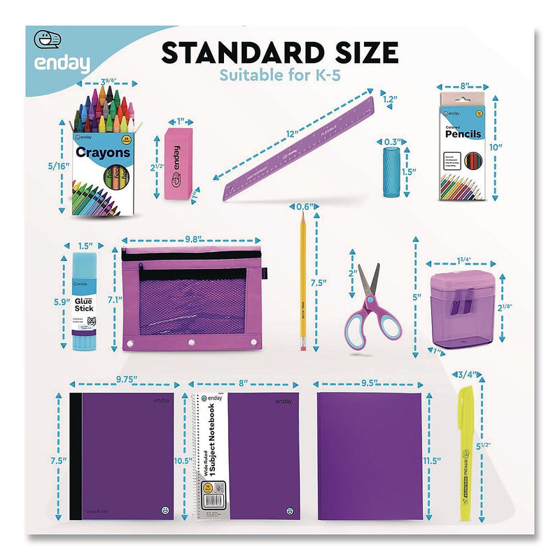 Enday Back to School Supplies Kit for Grades K-5, Purple (1316)
