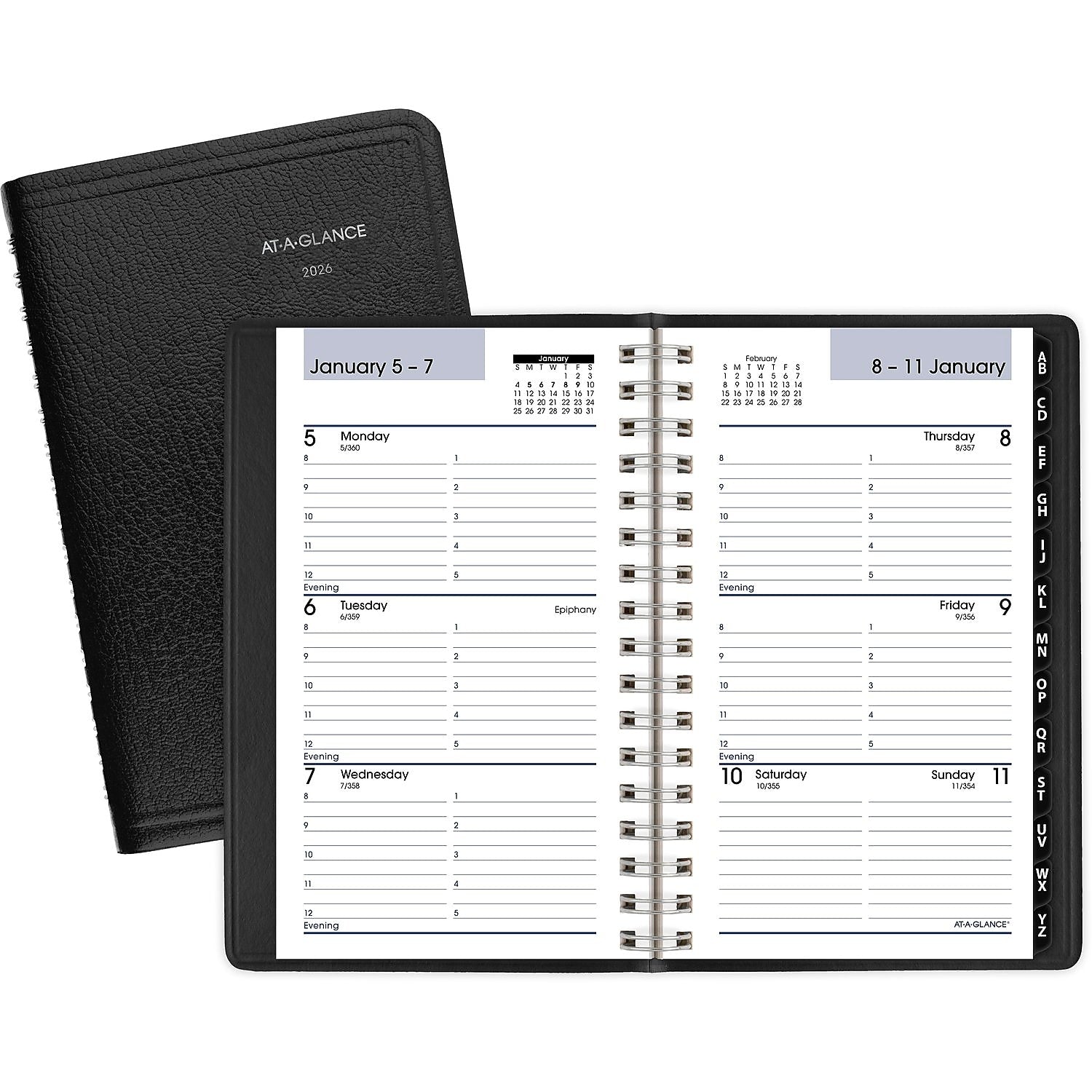 2026 AT-A-GLANCE DayMinder 3.5" x 6" Weekly Appointment Book Planner, Faux Leather Cover, Black (G250-00-26)