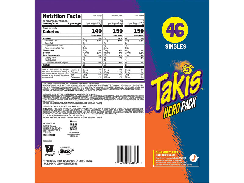 Takis Hero Pack Tortilla Chips, 1 oz., 46 Bags/Case (128642)