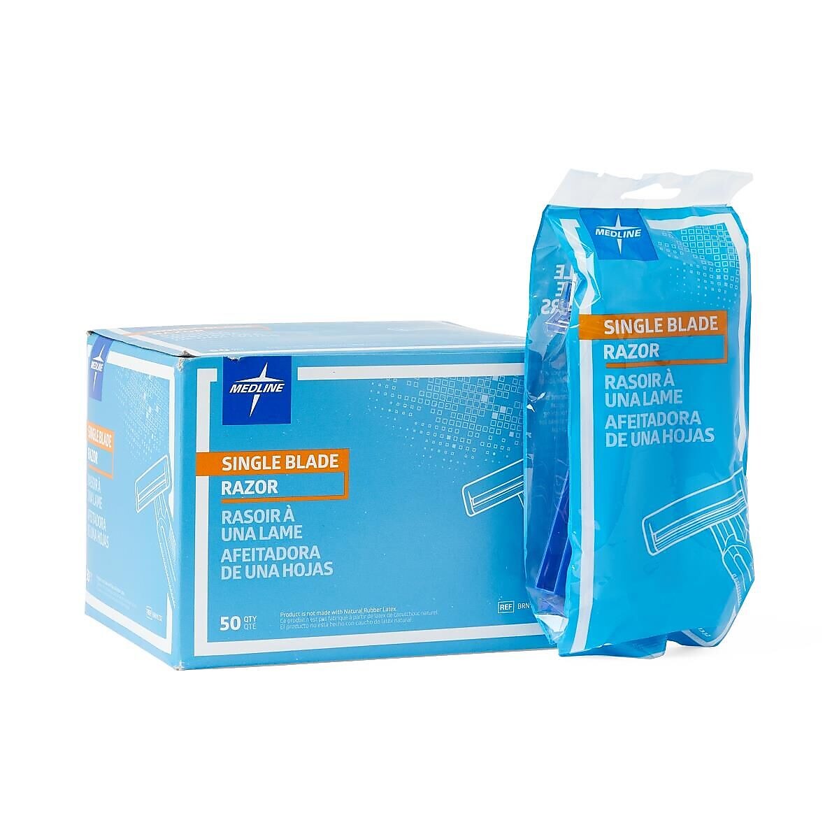 Medline Single Blade Facial Razors, Blue, 50/Box (BRN1332Z)