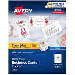 Avery Clean Edge Business Cards, 2" x 3 1/2", Matte White, 1000 Per Pack (8870)