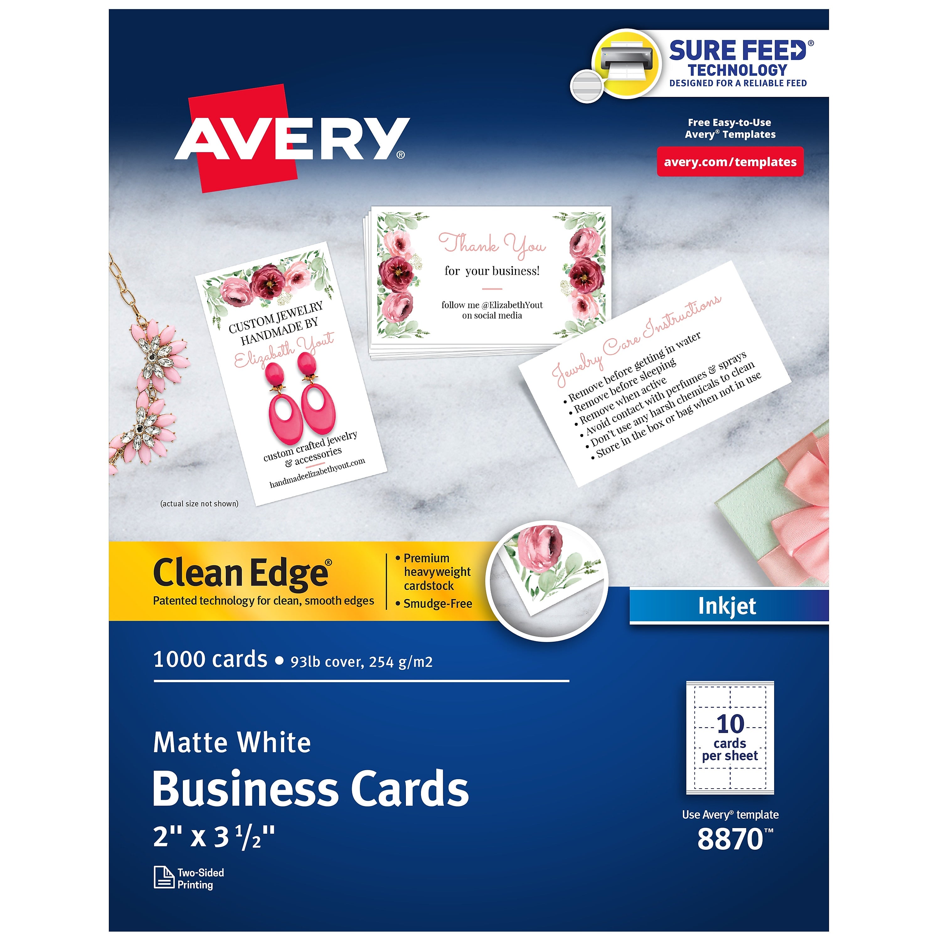Avery Clean Edge Business Cards, 2" x 3 1/2", Matte White, 1000 Per Pack (8870)