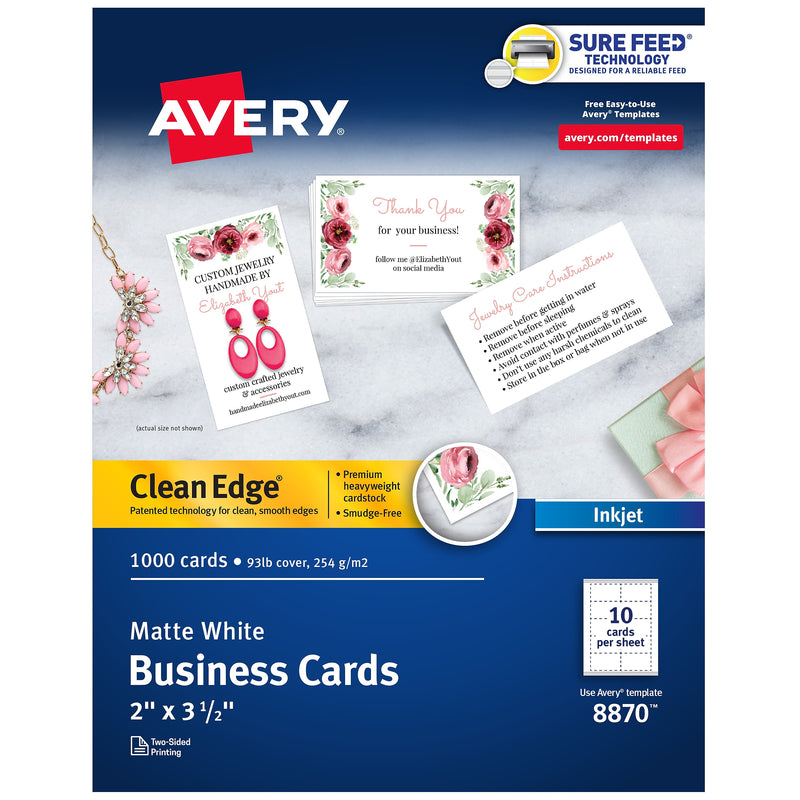 Avery Clean Edge Business Cards, 2" x 3 1/2", Matte White, 1000 Per Pack (8870)