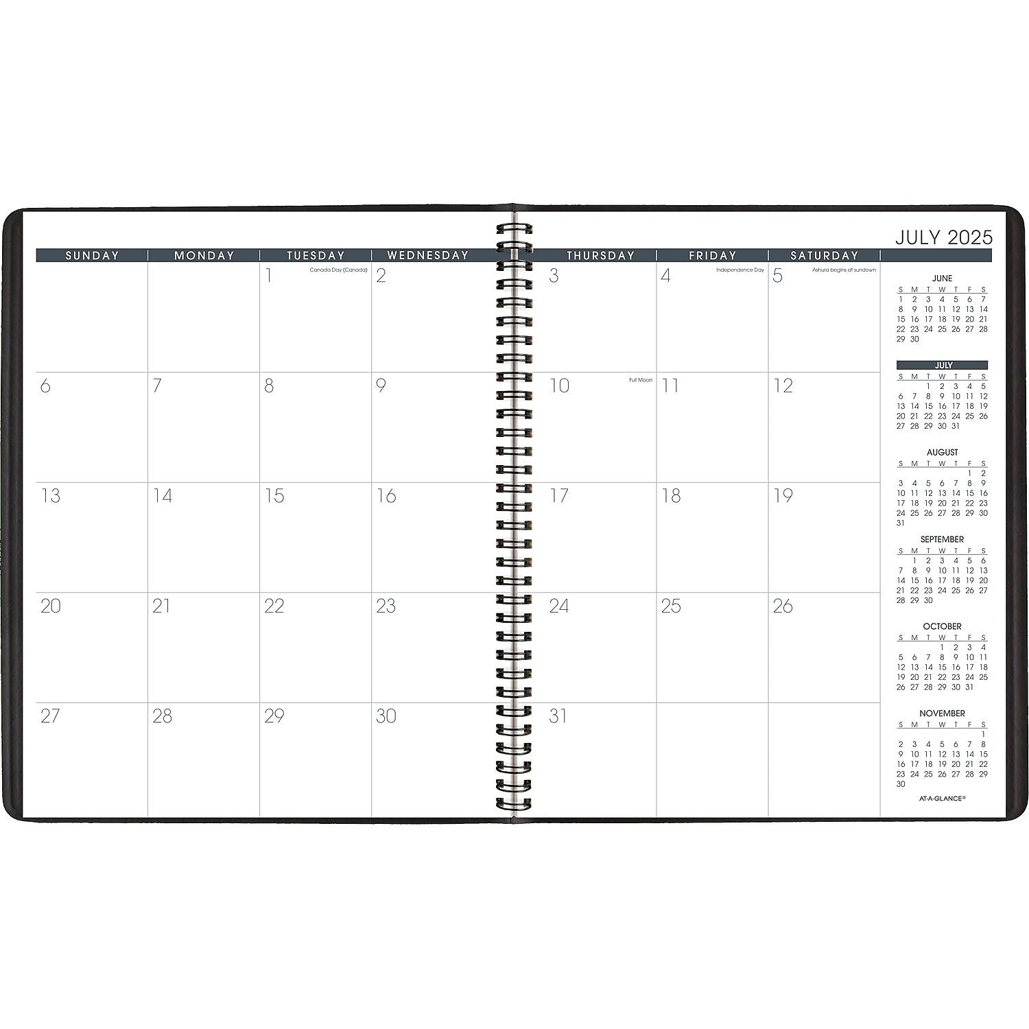 2025-2026 AT-A-GLANCE 9" x 11" Academic Year Monthly Planner, Faux Leather Cover, Black (70-074-05-26)