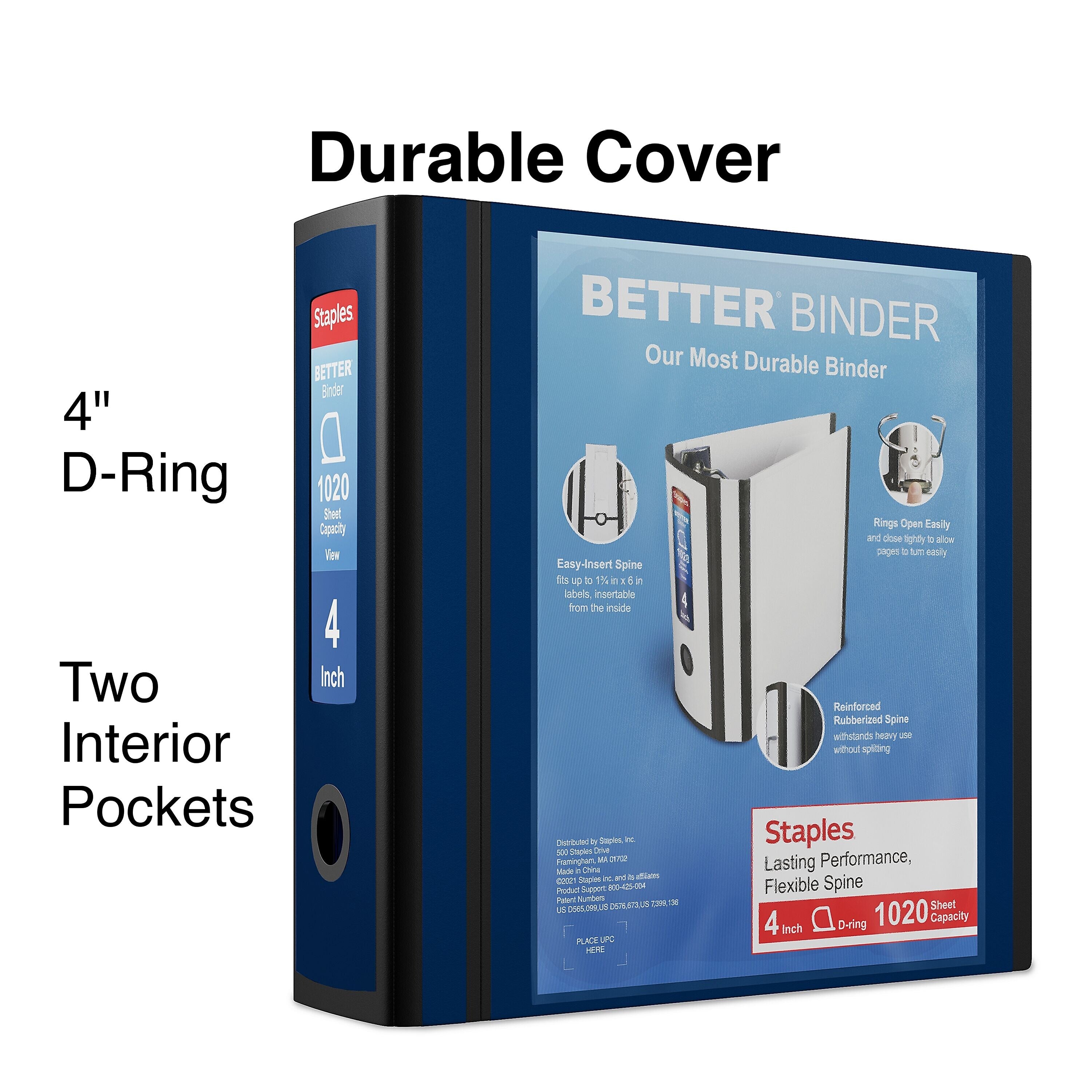 Staples 4" 3-Ring Better Binder, D-Ring, Blue (ST55816-CC)