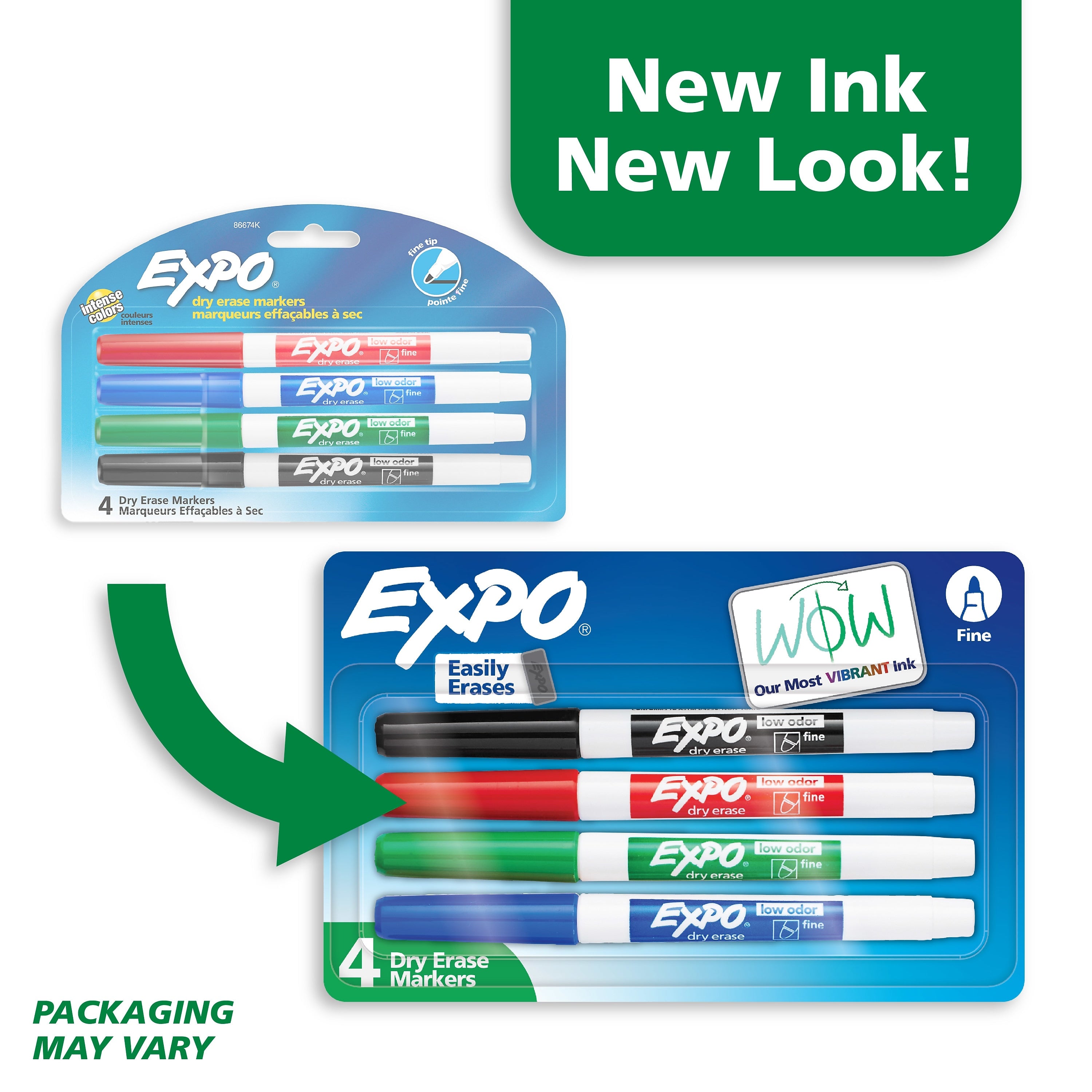 Expo Low Odor Dry Erase Markers, Fine Tip, Assorted Colors, 4/Pack (86674)