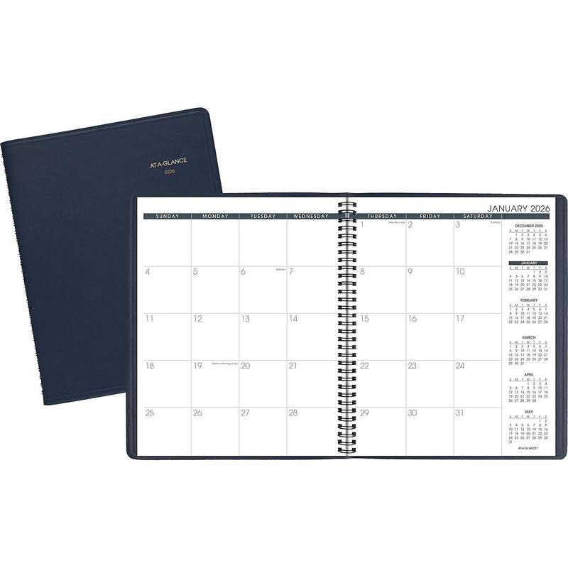 2026 AT-A-GLANCE 9" x 11" Calendar Year/Monthly Planner, Faux Leather Cover, Navy (70-260-20-26)