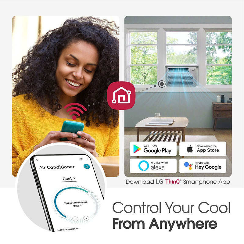 LG 230-Volt 18,000 BTU Window Smart Air Conditioner with Remote, WiFi Enabled, White (LW1821ERSM)