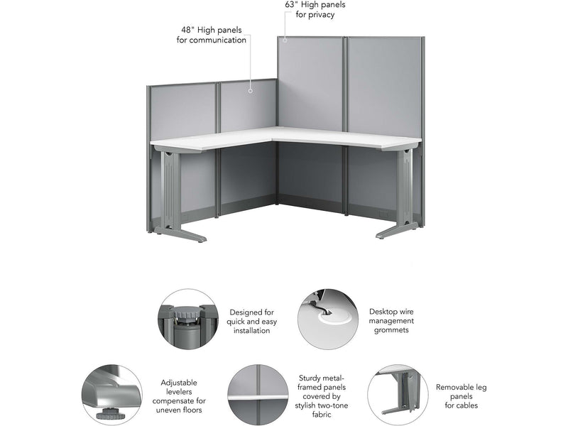 Bush Business Furniture Office in an Hour 63"H x 65"W L-Shaped Cubicle Panel Workstation, Pure White (WC36194-03K)