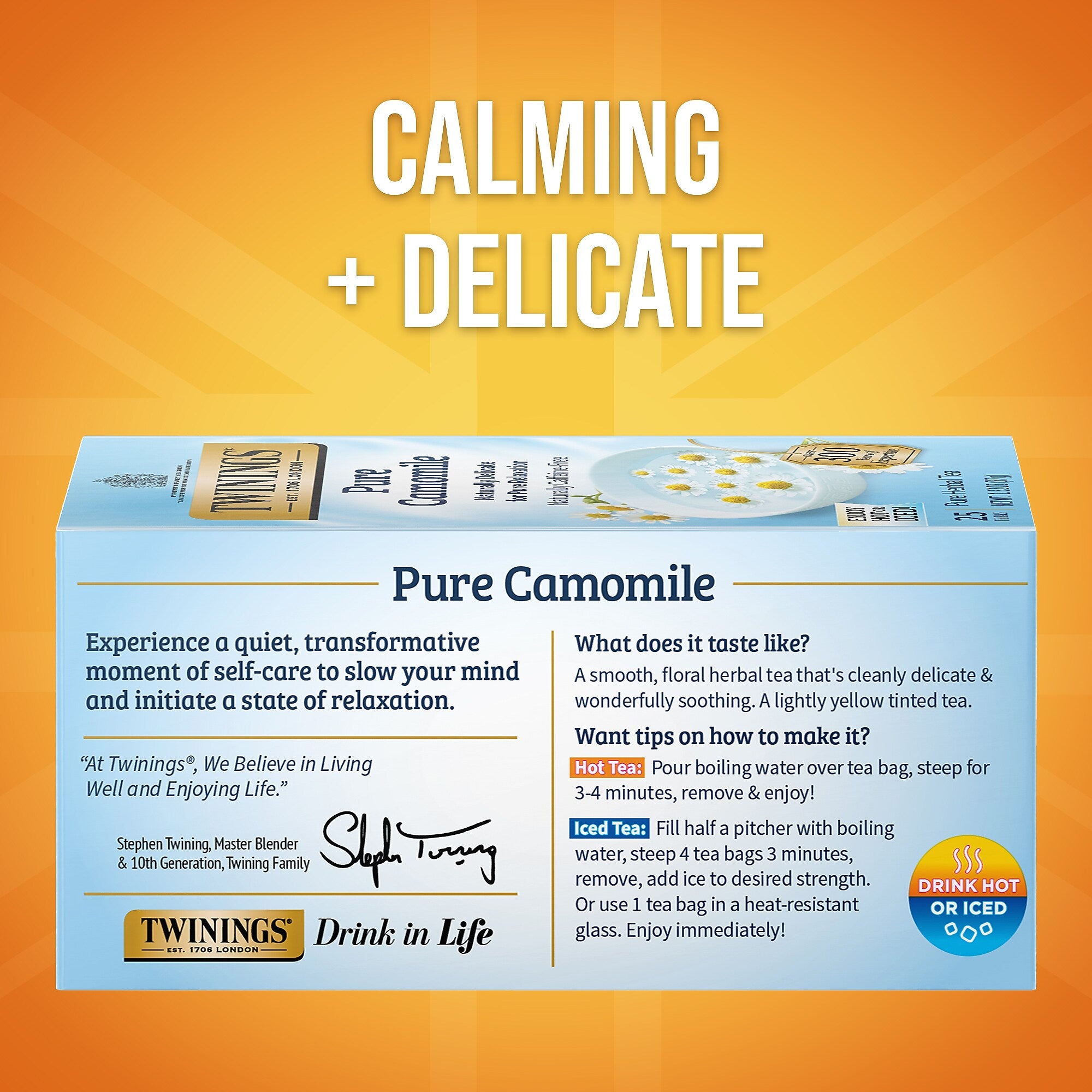 Twinings Pure Camomile Herbal Caffeine Free Tea Bags, 25/Box (TNA85142)
