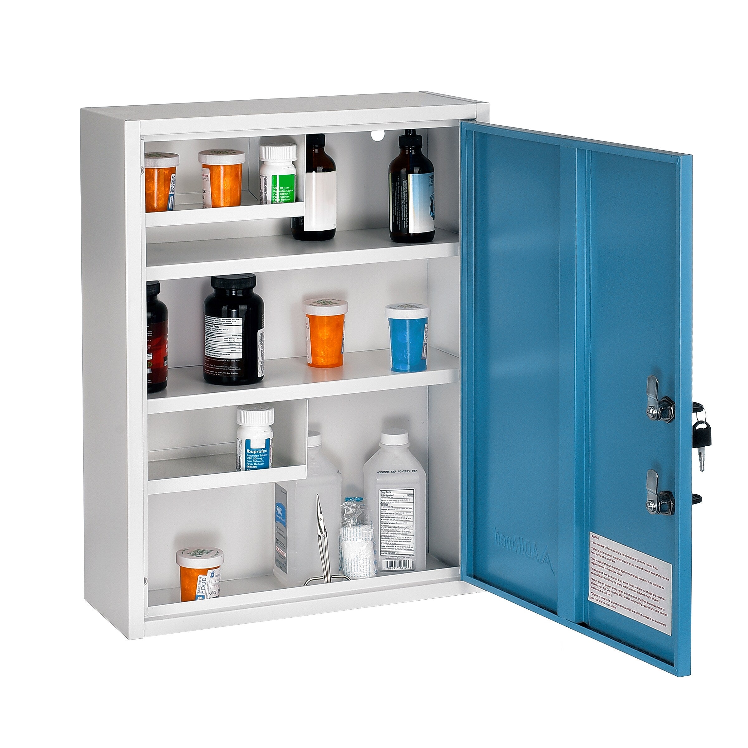 Viva Comfort Dual Lock Surface-Mount Medicine Medical Cabinet, 1.1 cu. ft., Blue (ADI999-04-BLU-MK)