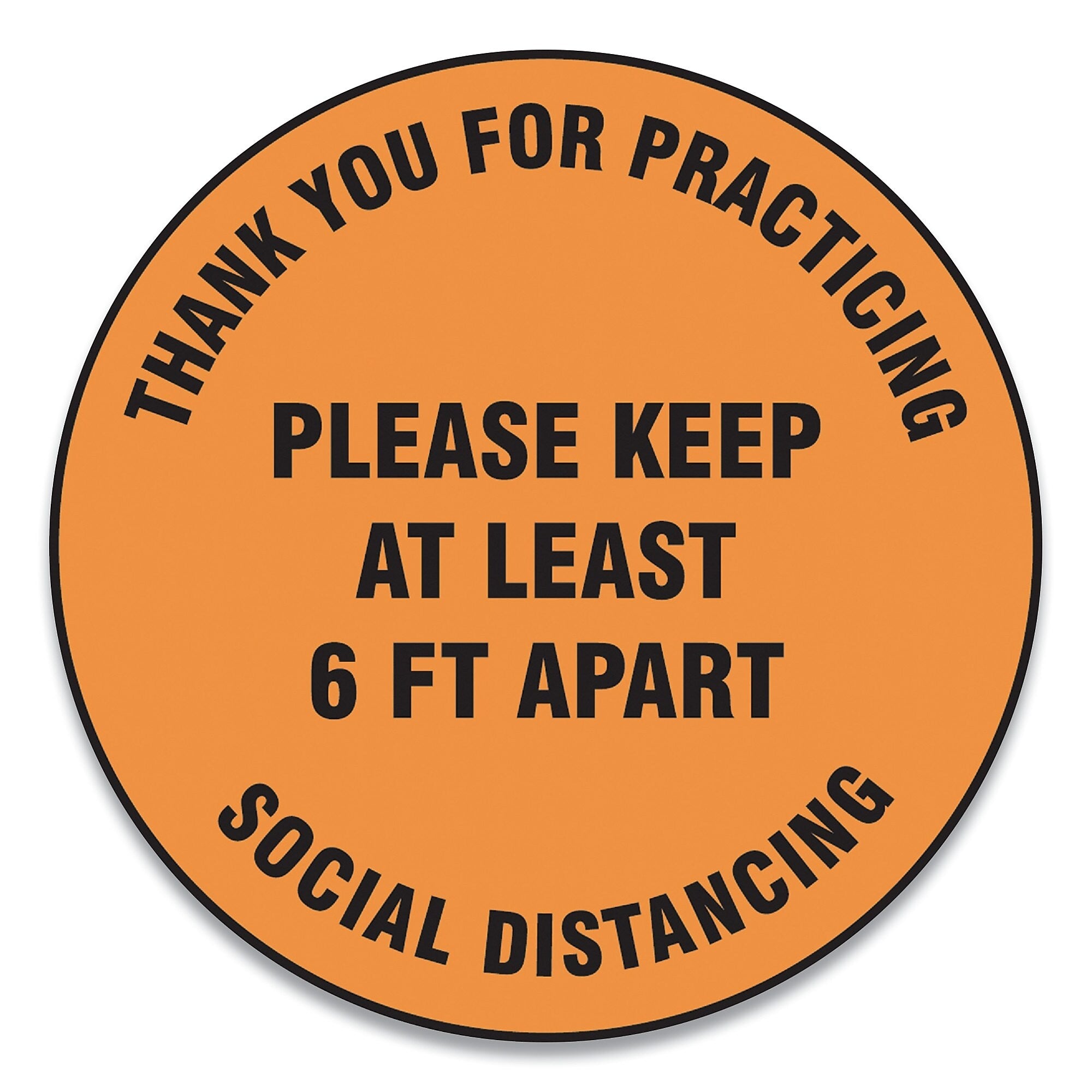 Accuform Slip-Gard Floor Signs, 17" Circle,"Thank You For Practicing Social Distancing...", Orange, 25/PK (GN1MFS429ESP)