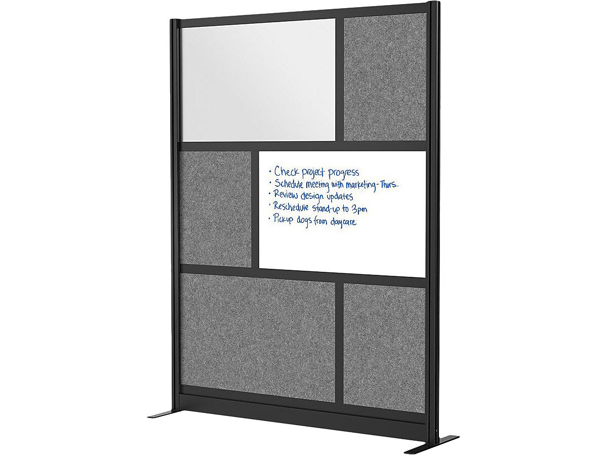 Luxor Workflow Series 6-Panel Freestanding Modular Room Divider System Starter Wall with Whiteboard, 70"H x 53"W, Black/Gray