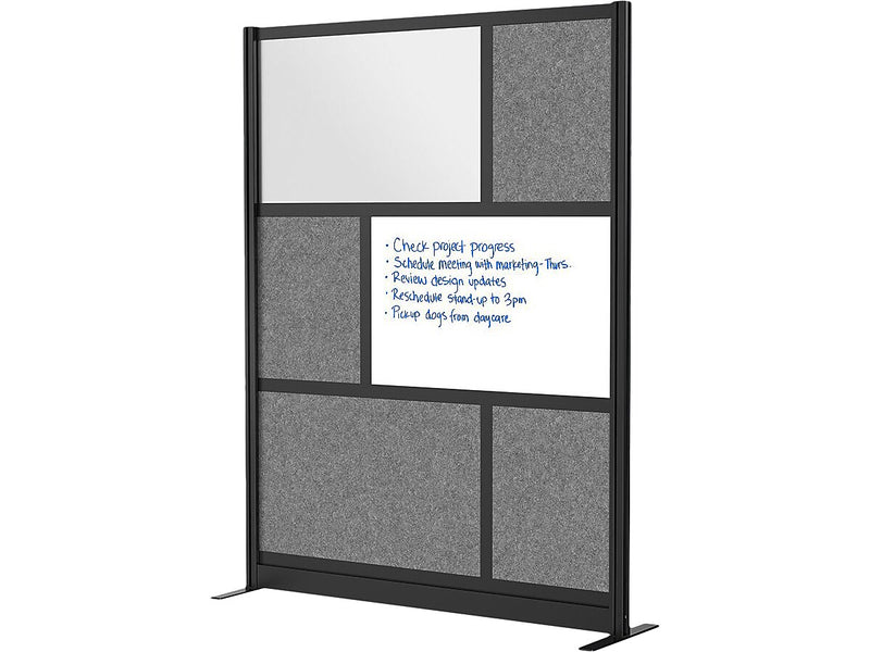 Luxor Workflow Series 6-Panel Freestanding Modular Room Divider System Starter Wall with Whiteboard, 70"H x 53"W, Black/Gray