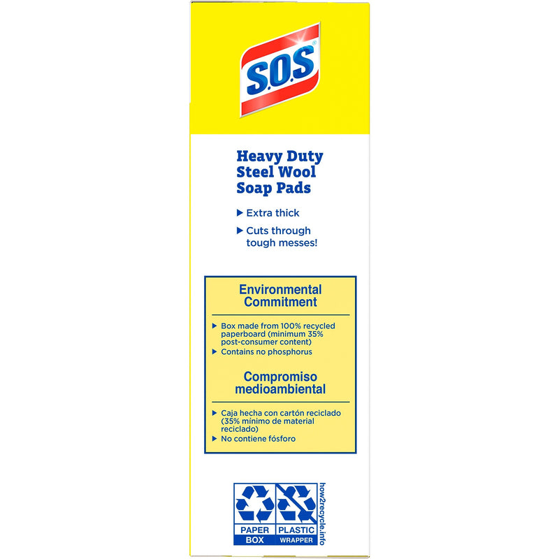 S.O.S CloroxPro Heavy Duty Steel Wool Soap Pads, Multicolored, 15 Pads/Pack (88320)