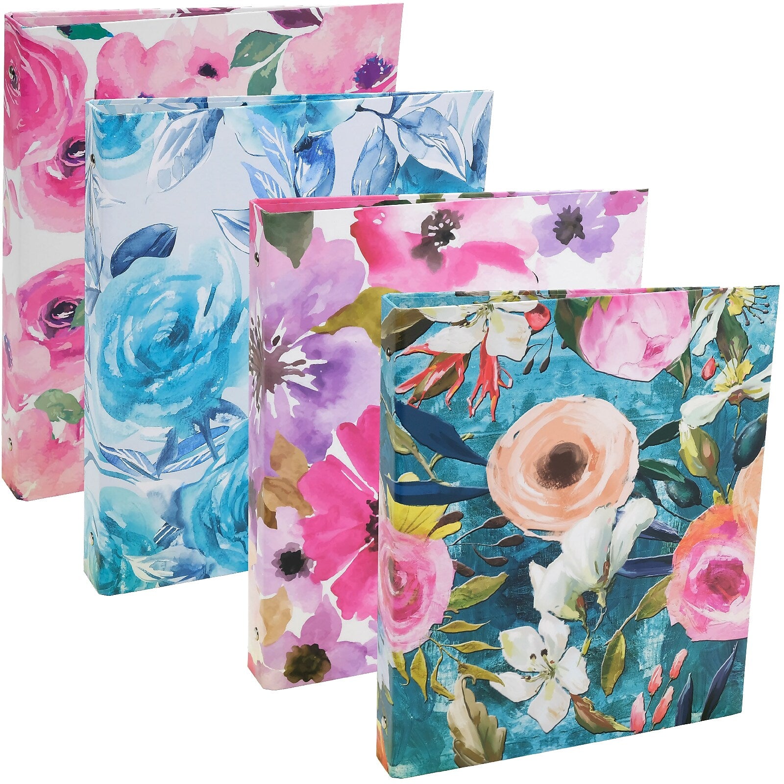 Global Printed Products Floral 1" 3-Ring Non-View Binders, Multicolored, 4/Pack (GPP-0096-B)