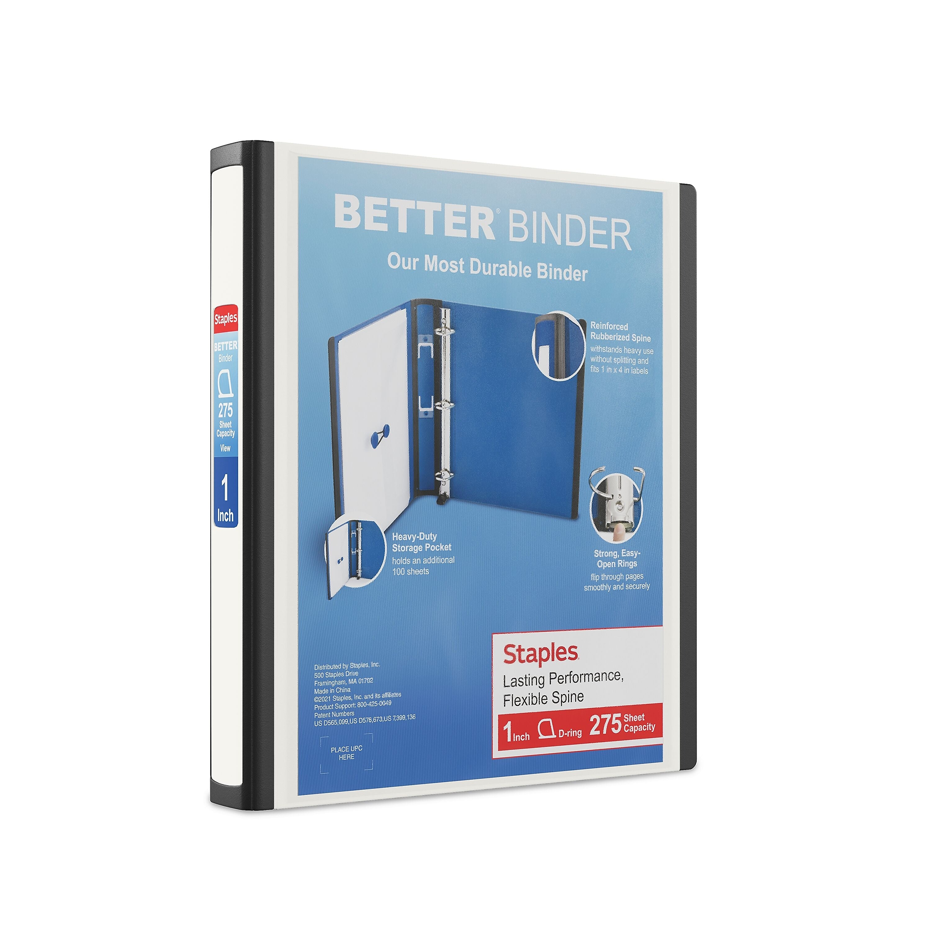 Staples 1" 3-Ring Better Binder, D-Ring, White (ST55840-CC)