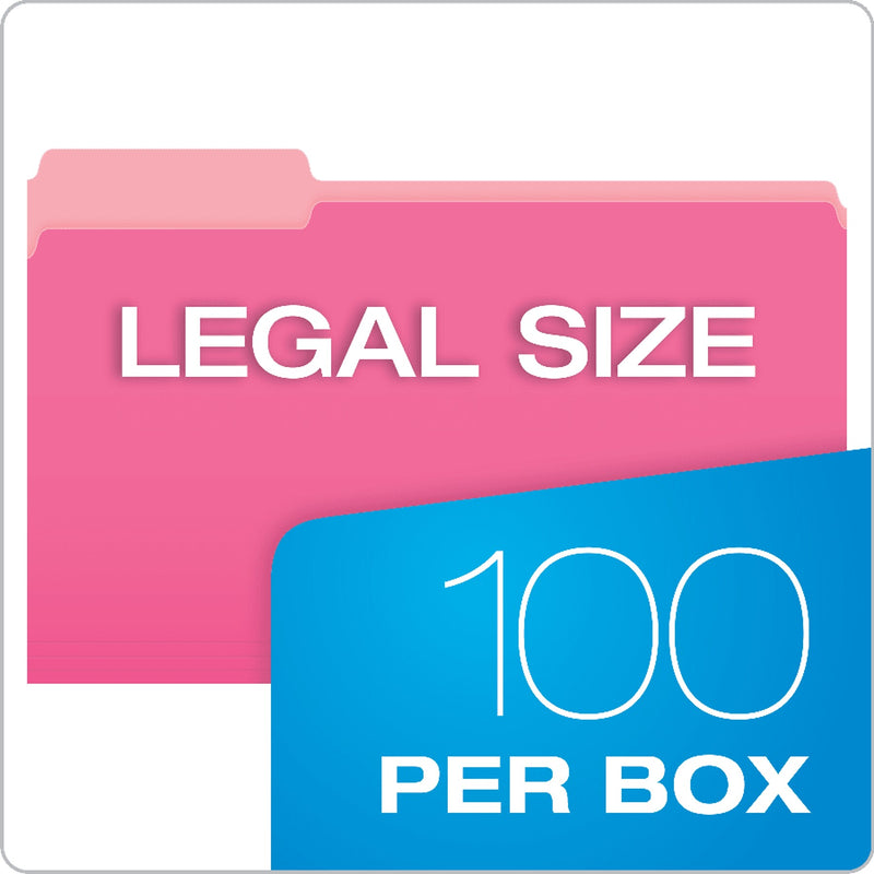 Pendaflex Two-Tone Recycled File Folder, 1/3-Cut Tab, Assorted, Legal Size, Pink, 100/Box (153 1/3 PIN)