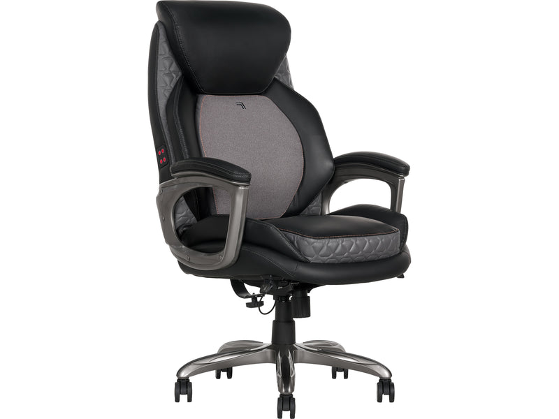 Sharper Image S-600 Active Lumbar Heated Ergonomic Bonded Leather Swivel Executive Massage Chair, Black (60098-BLK)