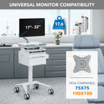 Mount-It! MedHub Mobile Medical Cart Workstation with Drawers, Monitor arm, and Locking Caster Wheels, White/Grey (MI-16026)