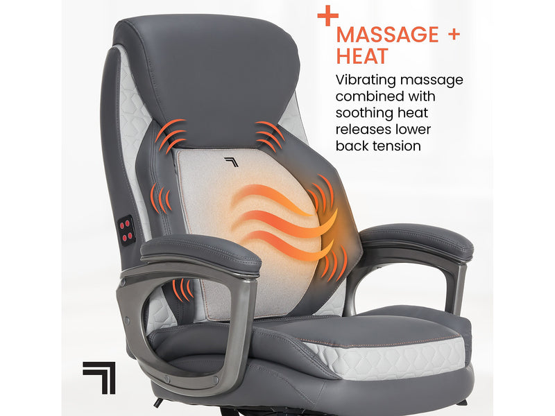 Sharper Image S-600 Active Lumbar Heated Ergonomic Bonded Leather Swivel Executive Massage Chair, Gray (60098-GRY)