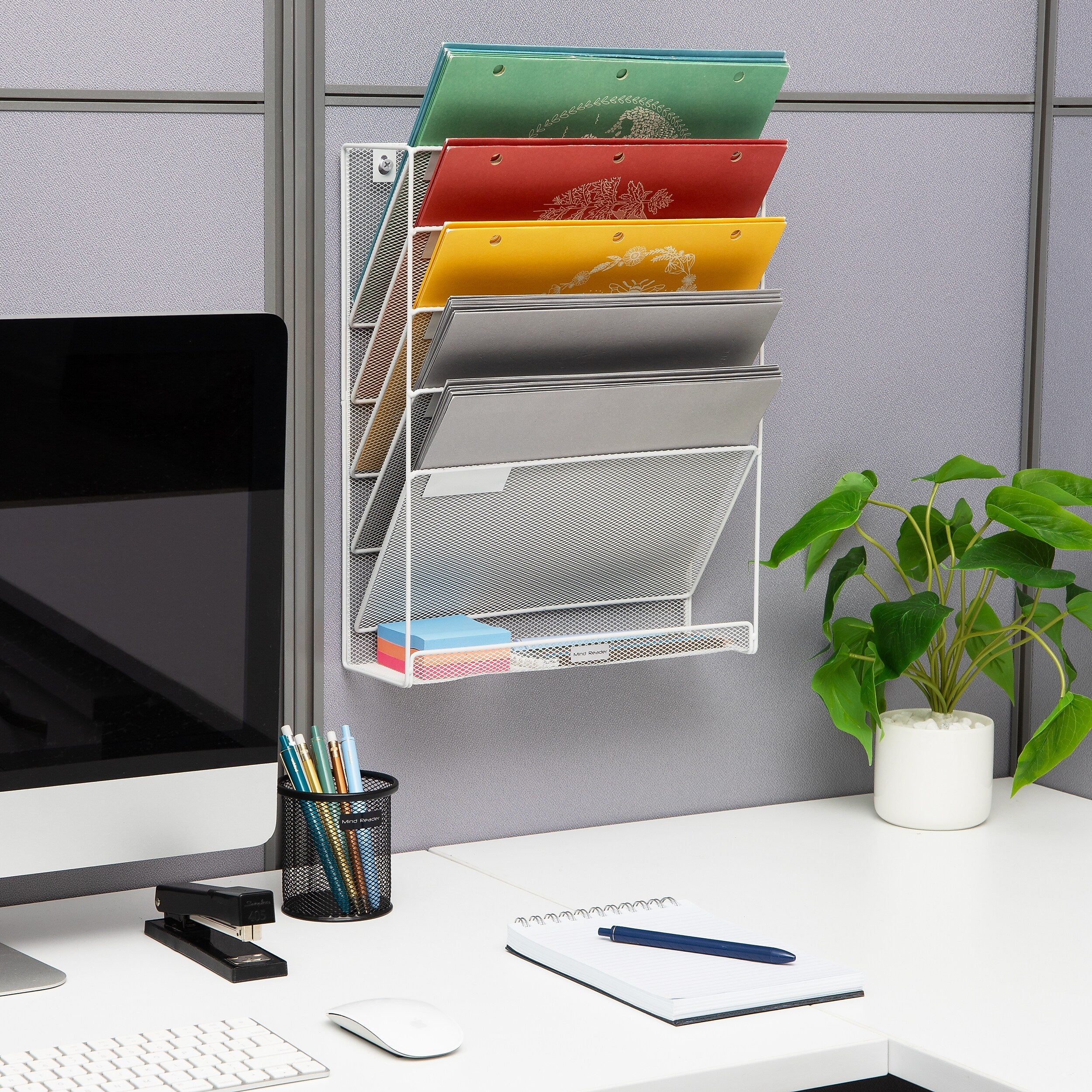 Mind Reader 5-Pocket Metal Mesh Mountable Wall File, Letter Size, White (MAGSTACK-WHT)