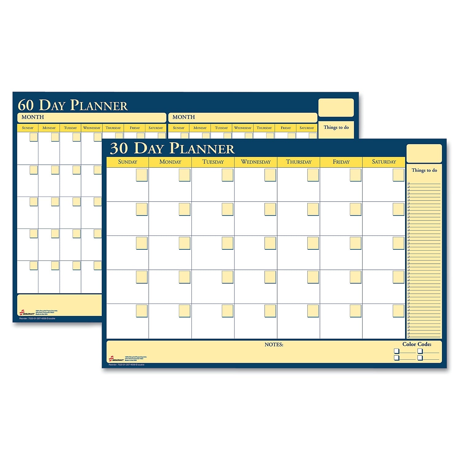AbilityOne 36 x 24 30/60-Day Undated Reversible/Erasable Planner,  White (7520012074058 )