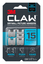 3M CLAW Medium Picture Hanger, 15 lb, Silver, 5/Pack (3PH15M5ES)