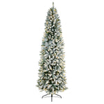 Nearly Natural 8-ft Slim Flocked Montreal Fir Artificial Christmas Tree with 400 Warm White LED Lights (T3312)