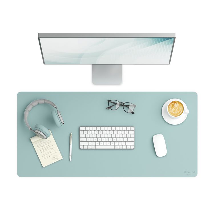 Vegan Leather Desk Pads, 36" x 17", Light Blue