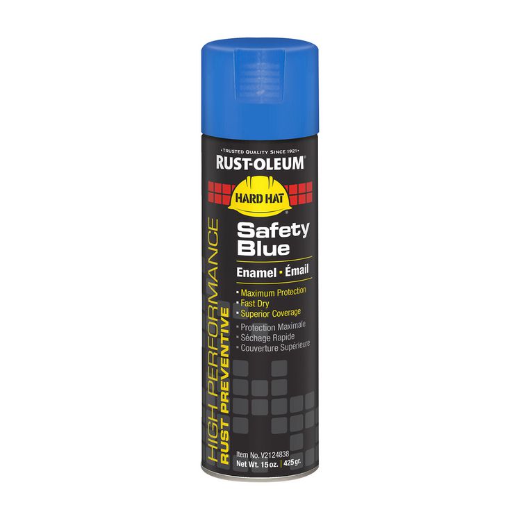 Hard Hat High Performance V2100 System Rust Preventive Enamel Spray Paint, Gloss Safety Blue, 15 oz Aerosol Can, 6/Carton