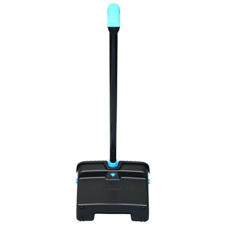 LobbyMaster Plastic Dust Pan, 12.32" Wide, 31.84" Aluminum Handle, Blue/Black, 6/Carton