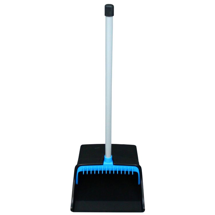 LobbyMaster Plastic Dust Pan, 11.72" Wide, 31" PVC Handle, Blue/Black