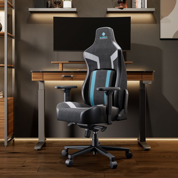 Python II Ergonomic Chair, Supports up to 300 lb, 18.88" to 22.83" Seat Height, Black Fabric Seat, Black/Blue Fabric Back