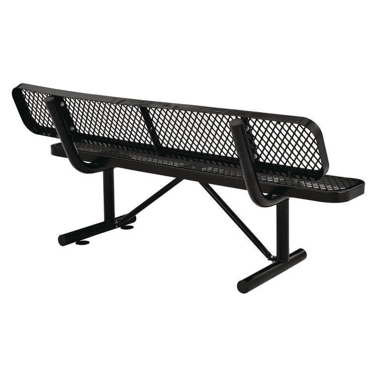 Expanded Steel Bench With Back, 72" x 24" x 33", Black Seat/Back, Black Base
