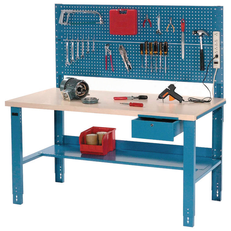 Complete Industrial Workbench, 800 lbs, 60 x 30 x 57.5 to 62.5, Blue