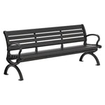 Aluminum Bench with Back, 73" x 22.75" x 30.75", Black Seat/Back, Black Base