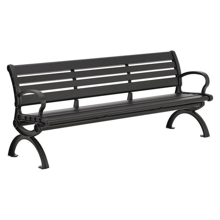 Aluminum Bench with Back, 73" x 22.75" x 30.75", Black Seat/Back, Black Base