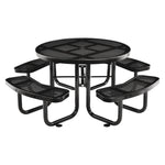 Perforated Steel Picnic Table, Round, 46" Dia x 29.5"h, Black Top, Black Base/Legs